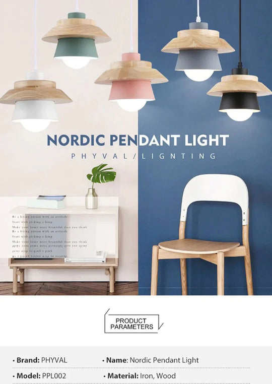 Pendant Light Led Fixture Hanging Kitchen Lamp Dining Room E27 Dinning Lights Wood Modern