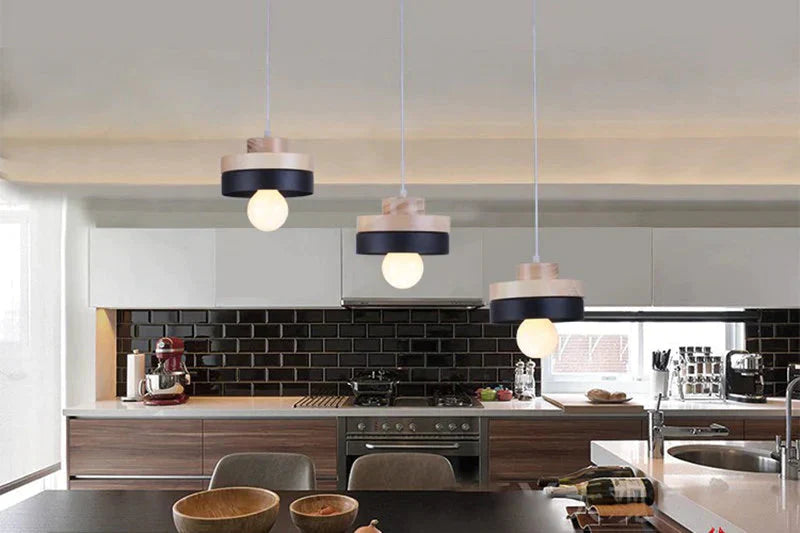 Nordic Solid Wood Lamp Simple Dining Table Pendant Lights Personality E27 Creative Living Room