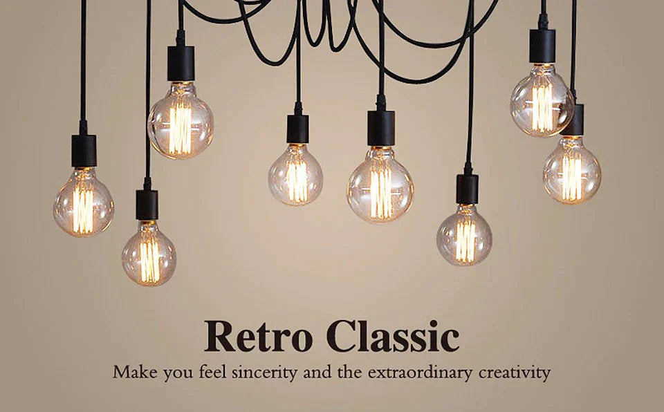 Modern Retro Edison Bulb E27 Vintage Lamps Antique Diy Art Spider Pendant Lights 2 Meters Line Home