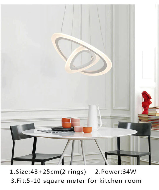 Black&amp;White Modern Led Pendant Light For Living Room Bedroom Dining Lustre Acrylic Cricles Led