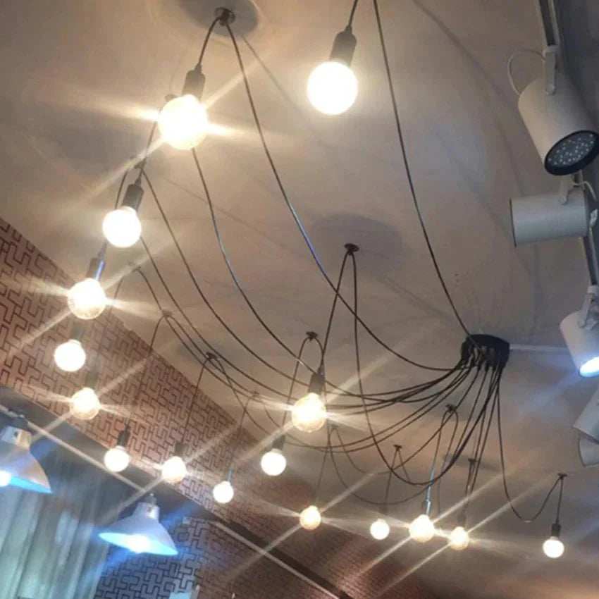 Mordern Nordic Retro Edison Bulb Light Chandelier Vintage Loft Antique Adjustable Diy Art Spider