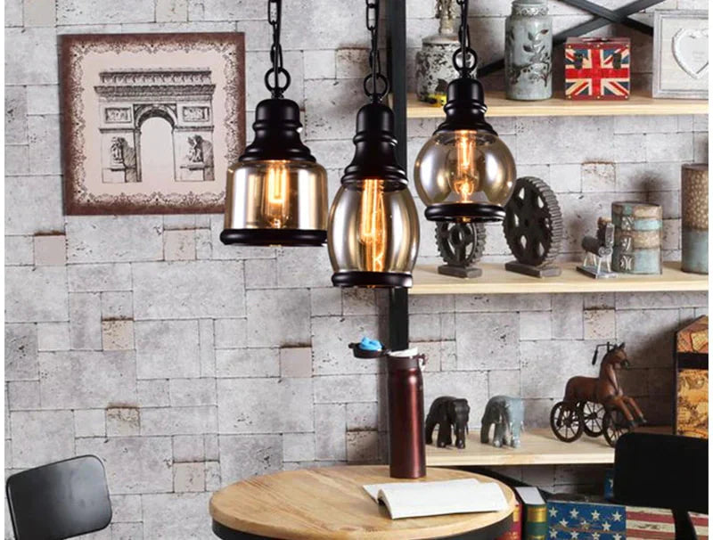 Vintage Loft Pendant Light Industrial Style Amber Glass Lamp Bar/Restaurant Retro Room Bar Bed 3
