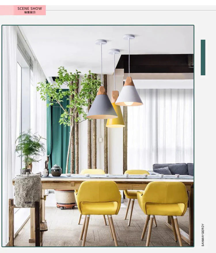 Pendant Lights Modern Wood Lamp Nordic Light For Cafe Restaurant Bedroom Hanglamp Kitchen Colorful