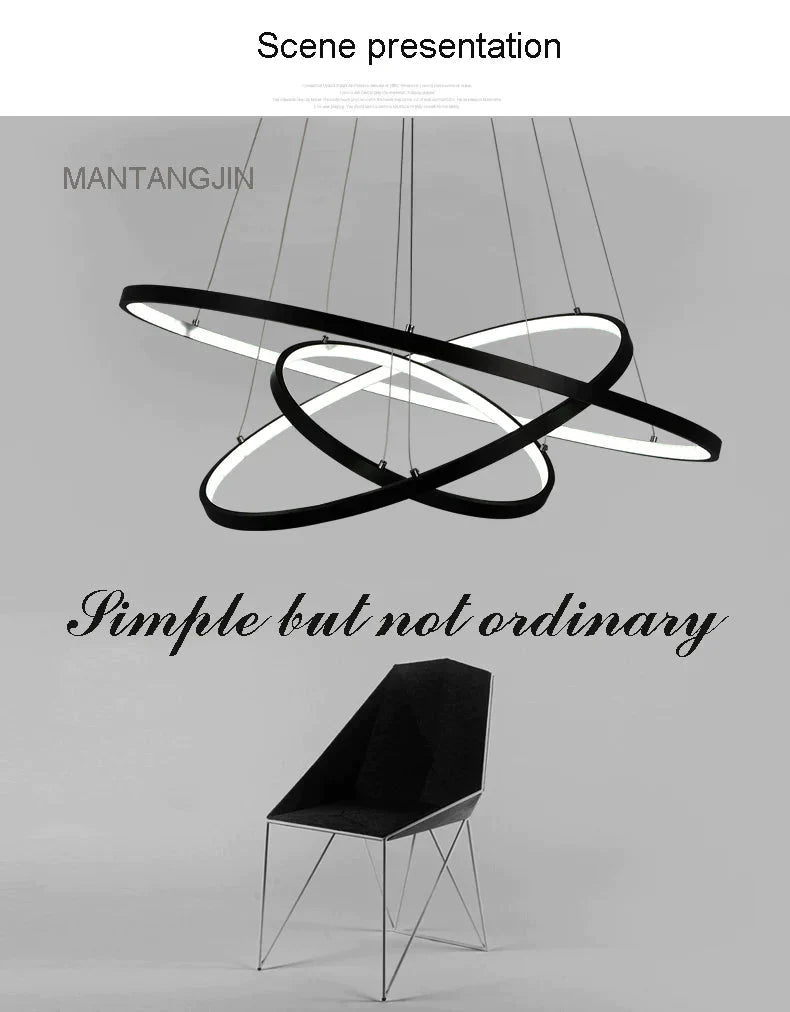 Black/White/Golden Modern Pendant Lights For Living Room Dining 4/3/2/1 Circle Rings Acrylic