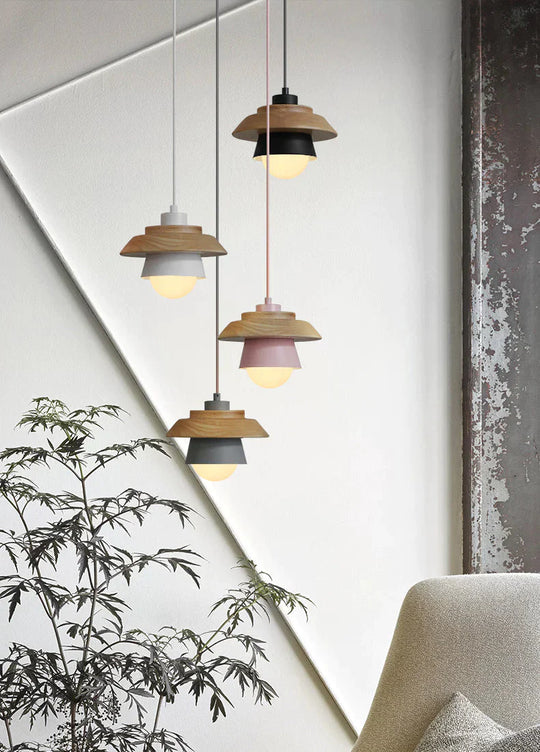 The Nordic Modern Minimalist Bedroom Small Chandelier Iron Wood Bowl Hall Creative Personality
