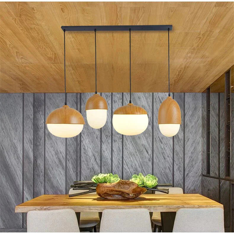 Imitation Wood Nut Pendant Lamp Industrial Retro Kitchen Shade Light For Dining Room Restaurant