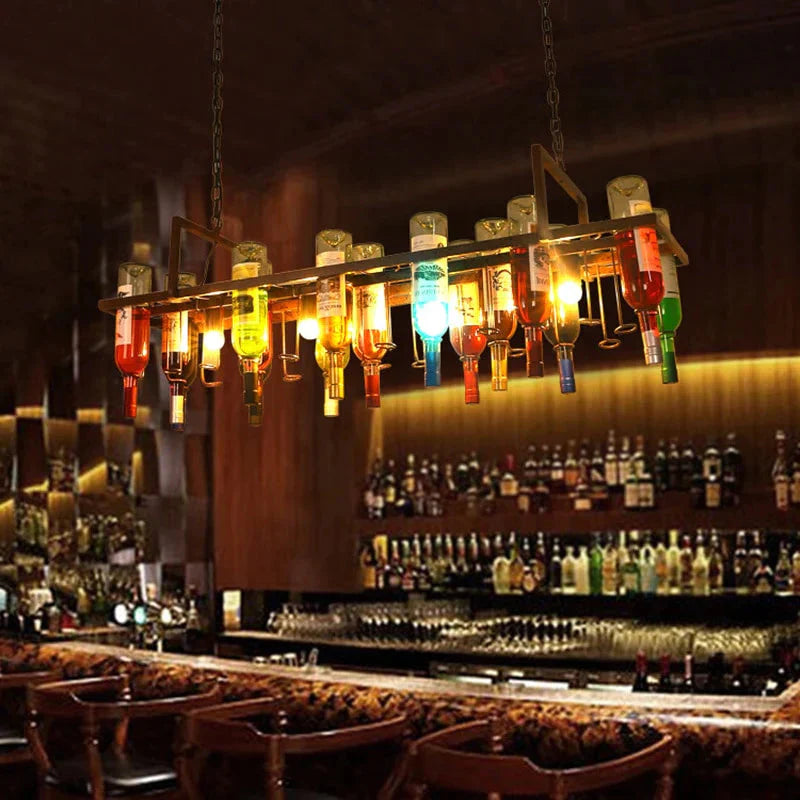 Vintage Rust Color Metal Wine Bottle Diy Chandelier E27 Led Cafe Loft Bar Iron Droplight Store