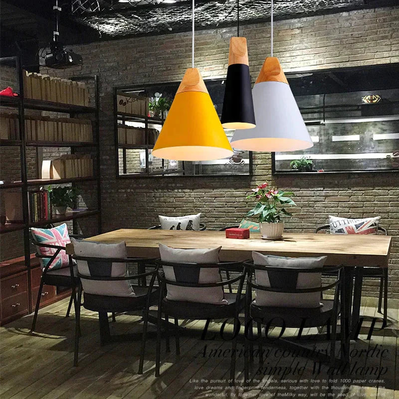 Nordic Modern Macaron Combination Wooden Pendant Lamp Loft Restaurant Cafe Decoration Light Bedroom