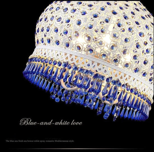 Bohemian Mediterranean Blue Crystal Ceiling Drop Light Pendant Lamp Lampshade Lighting Fixture For