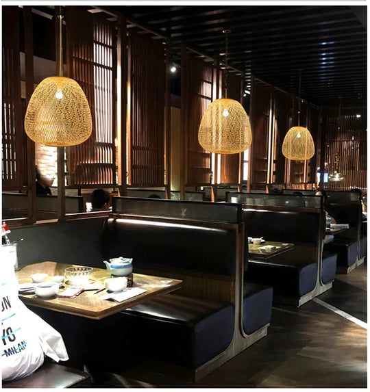 Bamboo Led E27 Wicker Rattan Wave Shade Pendant Light Vintage Japanese Lamp Suspension Home Indoor