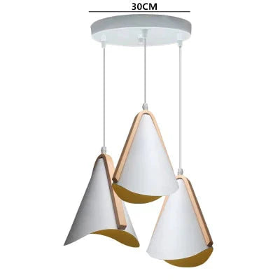 Nordic Pendant Light Wood Grain Modern Minimalist Creative Wrought White Iron Lampshade Lighting