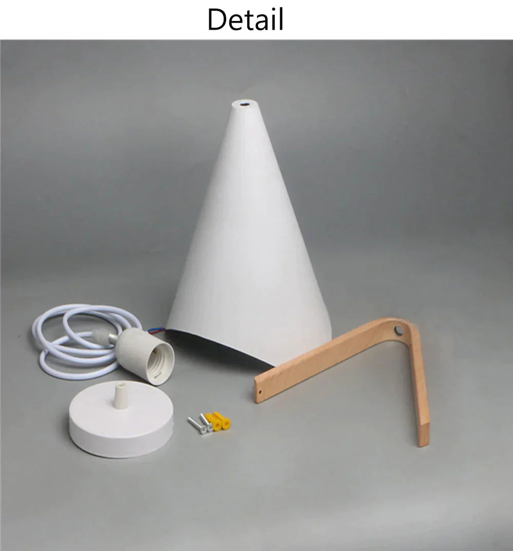Nordic Pendant Light Wood Grain Modern Minimalist Creative Wrought White Iron Lampshade Lighting