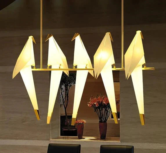 Modern Paper Crane Metal Vintage Chandelier Hanging Light Restaurant Living Dining Children’s