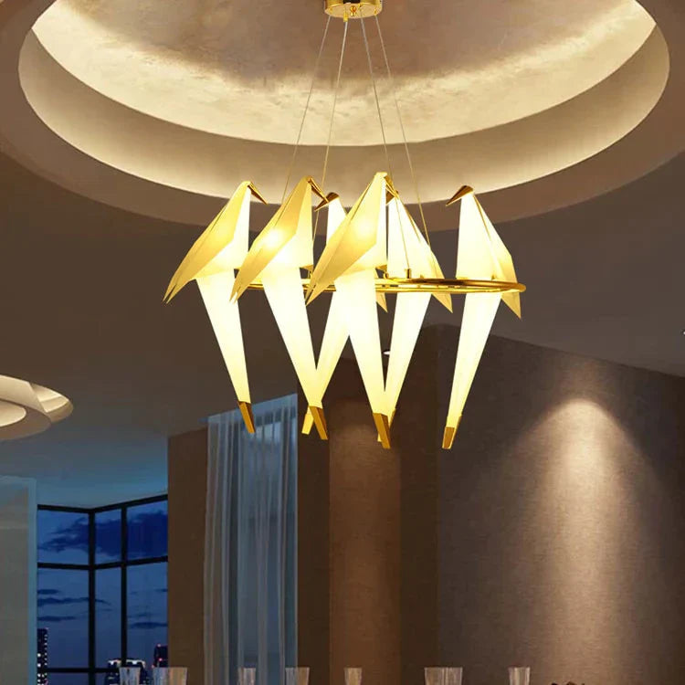 Modern Paper Crane Metal Vintage Chandelier Hanging Light Restaurant Living Dining Children’s