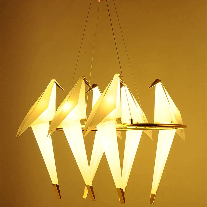 Modern Paper Crane Metal Vintage Chandelier Hanging Light Restaurant Living Dining Children’s