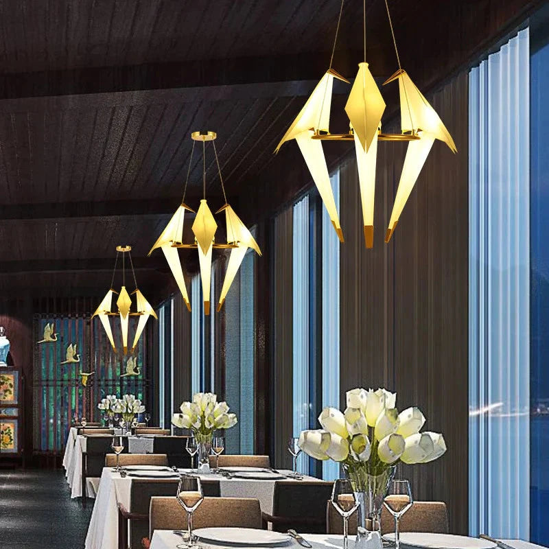 Modern Paper Crane Metal Vintage Chandelier Hanging Light Restaurant Living Dining Children’s
