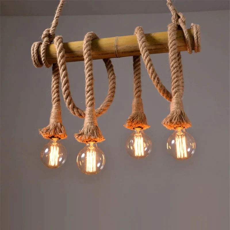 Bamboo Hemp Rope Pendant Lights Creative Restaurant Decoration Lamps Retro Bar Table Garden Hunging