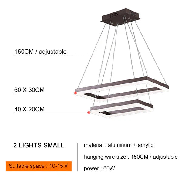 Square Hanging Lamp Modern Led Pendant Lights For Living Room With Remote Dimmable Home Bedroom