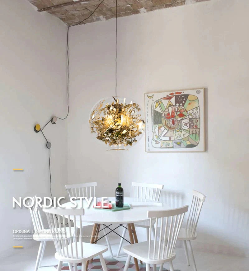 Nordic Glass Ball Flower Pendant Light Led E27 With 4 Colors Loft Modern Hanging Lamp For Living