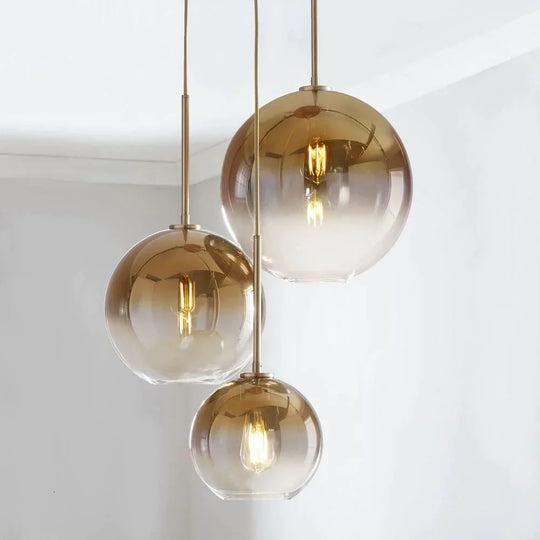 1Pc Modern E27 Led Nordic Pendant - Gradient Glass Globe Ball Home &amp; Shop 20Cm Amber