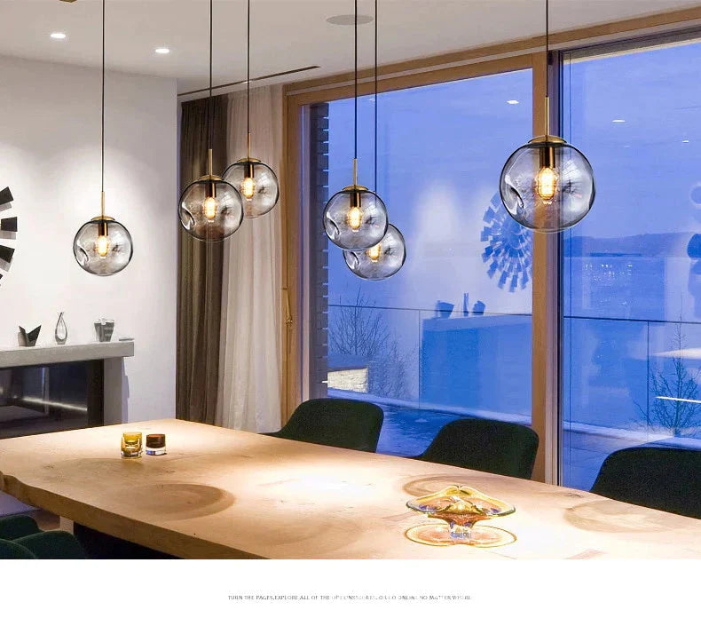 Modern Loft Glass Ball Pendant Light Led E27 Nordic Hanging Lamp With 2 Colors For Living Room