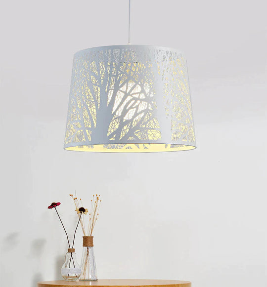 Iron Pendant Lamp White Printed Carving Tree Europ Restaurant Dining Living Room Droplights Bar