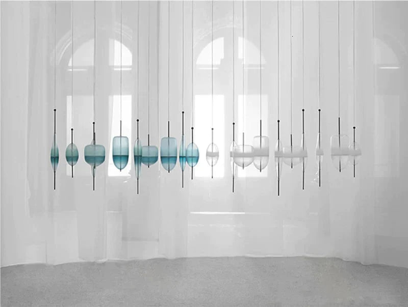 Nordic Modern Teardrop - Shaped Blue Glass Pendant Light Led Art Deco Simple White Hanging Lamp For