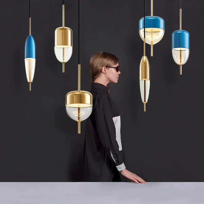 Nordic Modern Teardrop - Shaped Blue Glass Pendant Light Led Art Deco Simple White Hanging Lamp For