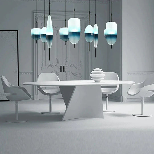 Nordic Modern Teardrop - Shaped Blue Glass Pendant Light Led Art Deco Simple White Hanging Lamp For
