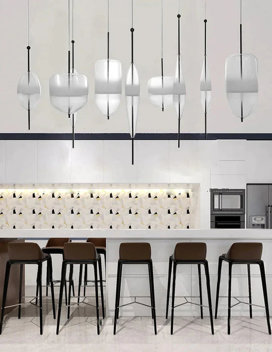 Nordic Modern Teardrop - Shaped Blue Glass Pendant Light Led Art Deco Simple White Hanging Lamp For