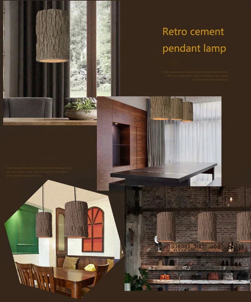 Retro Loft Nordic Stump Style Cement Pendant Lights Modern Led E27 Cord Lamp For Restaurant Living