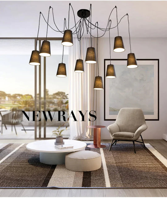 Modern Large Black/White Spider Braided Pendant Lamp Diy 10 Heads Clusters Of Hanging Fabric Shades