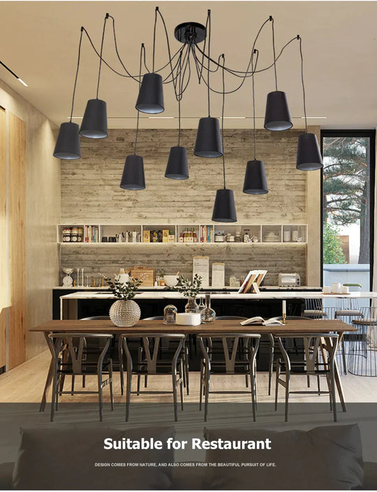 Modern Large Black/White Spider Braided Pendant Lamp Diy 10 Heads Clusters Of Hanging Fabric Shades