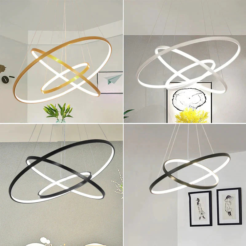 Lumulox Pendant Lights For Living Room Foyer 1/2/3 Circle Rings Acrylic Aluminum Body Led Lamp