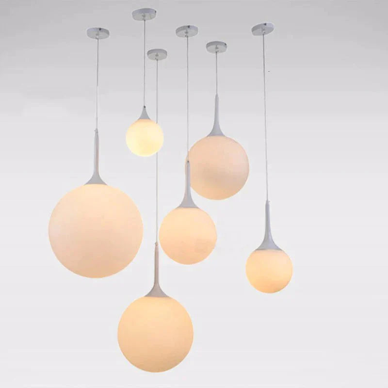 Black/White - Loft Simple Milk White Glass Ball Pendant Light Led E27 Modern Hanging Lamp With 6
