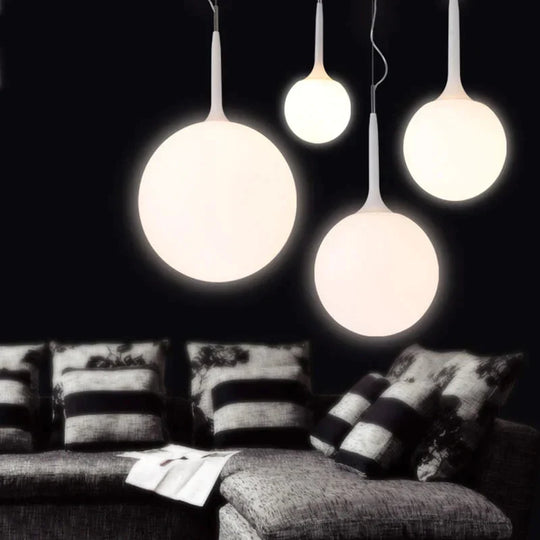 Black/White - Loft Simple Milk White Glass Ball Pendant Light Led E27 Modern Hanging Lamp With 6
