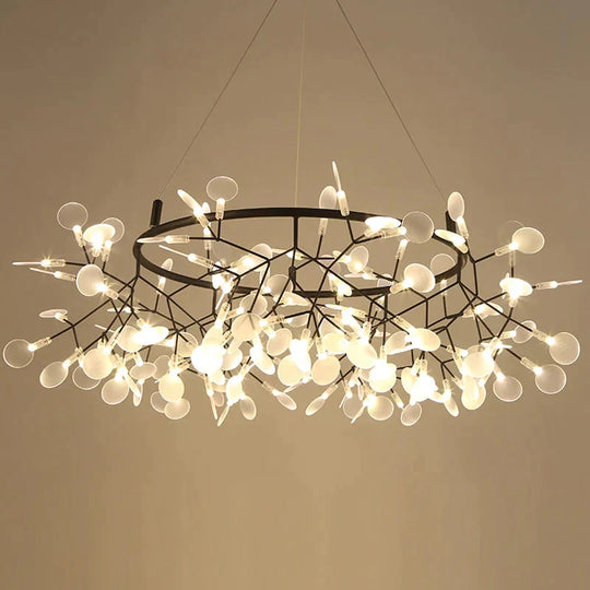 Modern Led Big Round Pendant Lamp With Firefly Tree Branch And Leaf Design Ideal For Restaurants