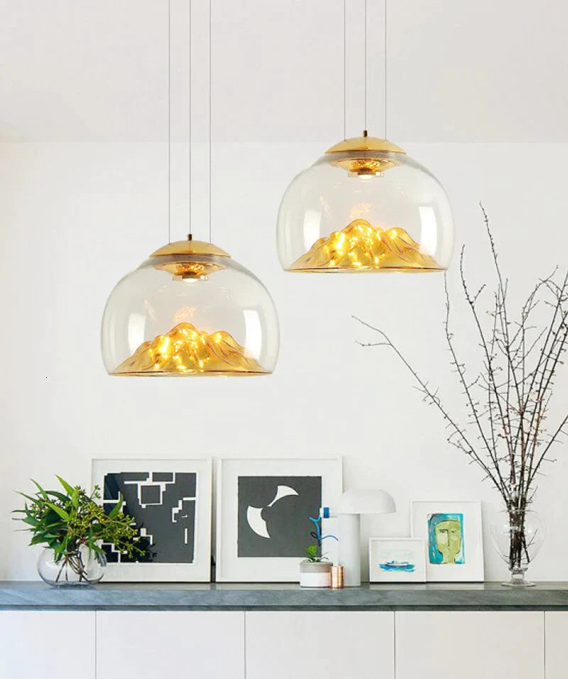 Art Deco Novelty Glass Mountain Pendant Light Led Modern Loft Home Hanging Lamp For Bedroom Lobby