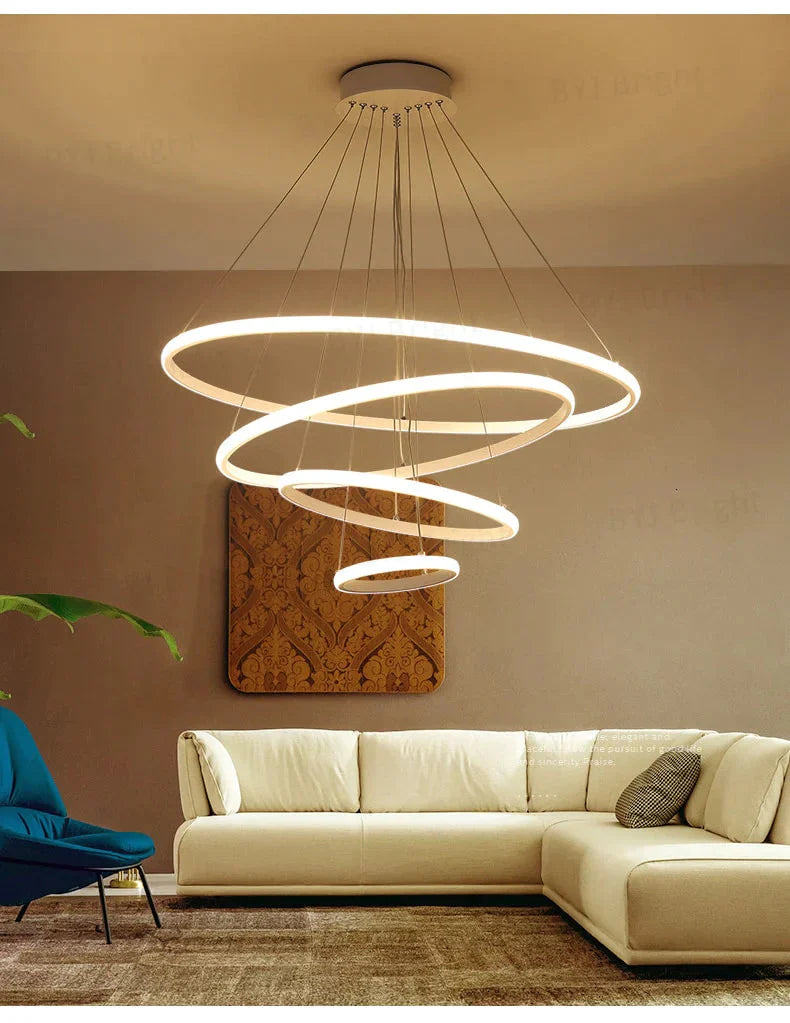 Brown/White Modern Led Pendant Lights For Living Room Bedroom Dining Indoor Home 1/2/3/4 Circle
