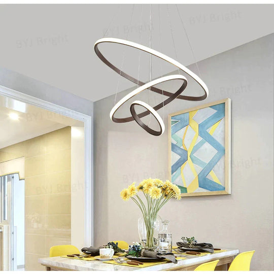 Brown/White Modern Led Pendant Lights For Living Room Bedroom Dining Indoor Home 1/2/3/4 Circle