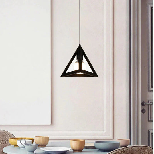 Retro Industrial Geometric Black Led Iron Pendant Lights Indoor Lighting Corridor Restaurant