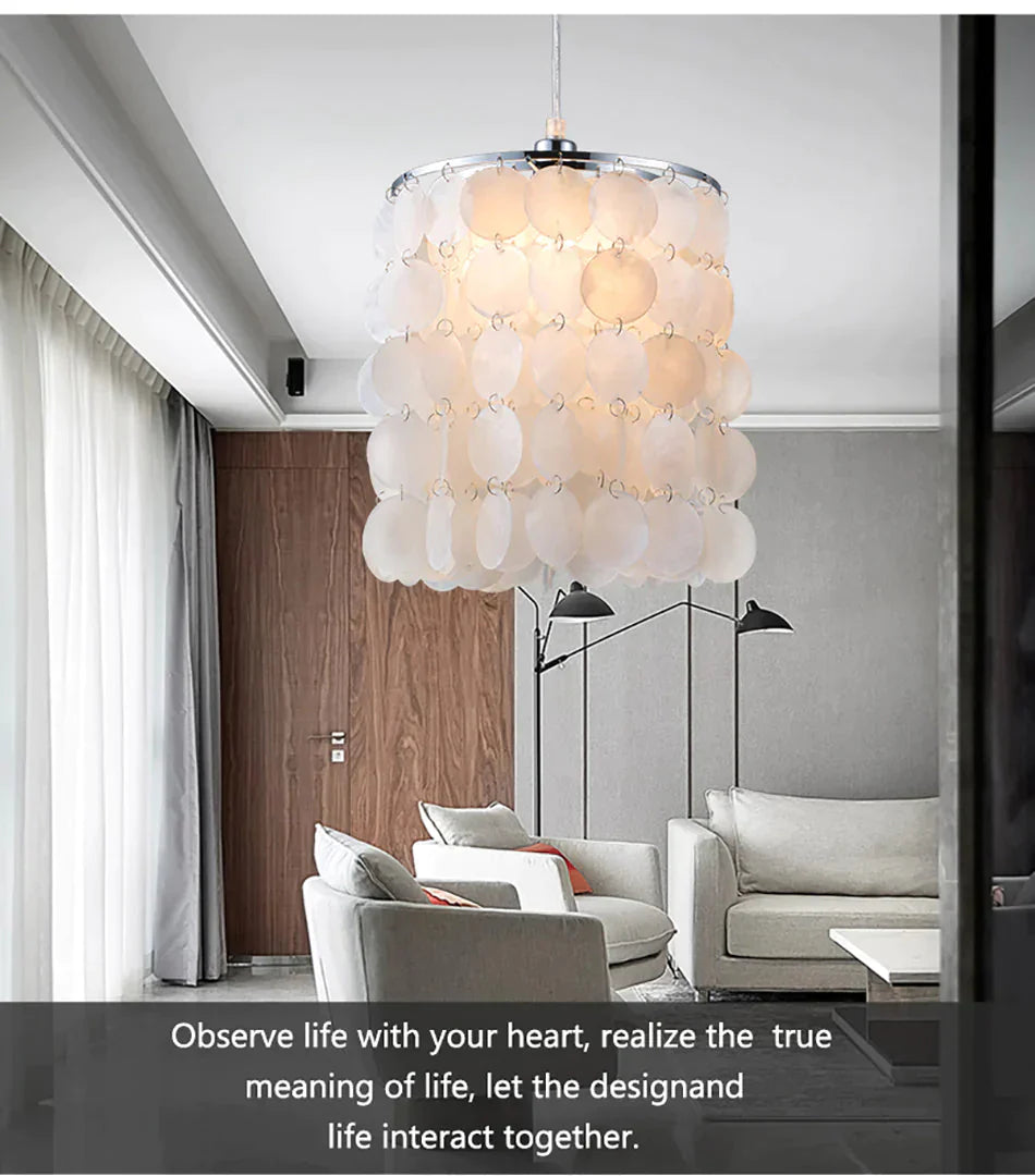 Diy Modern White Natural Seashell Pendant Lamps E14 Led Shell Lighting For Dining Room Living