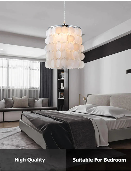 Diy Modern White Natural Seashell Pendant Lamps E14 Led Shell Lighting For Dining Room Living