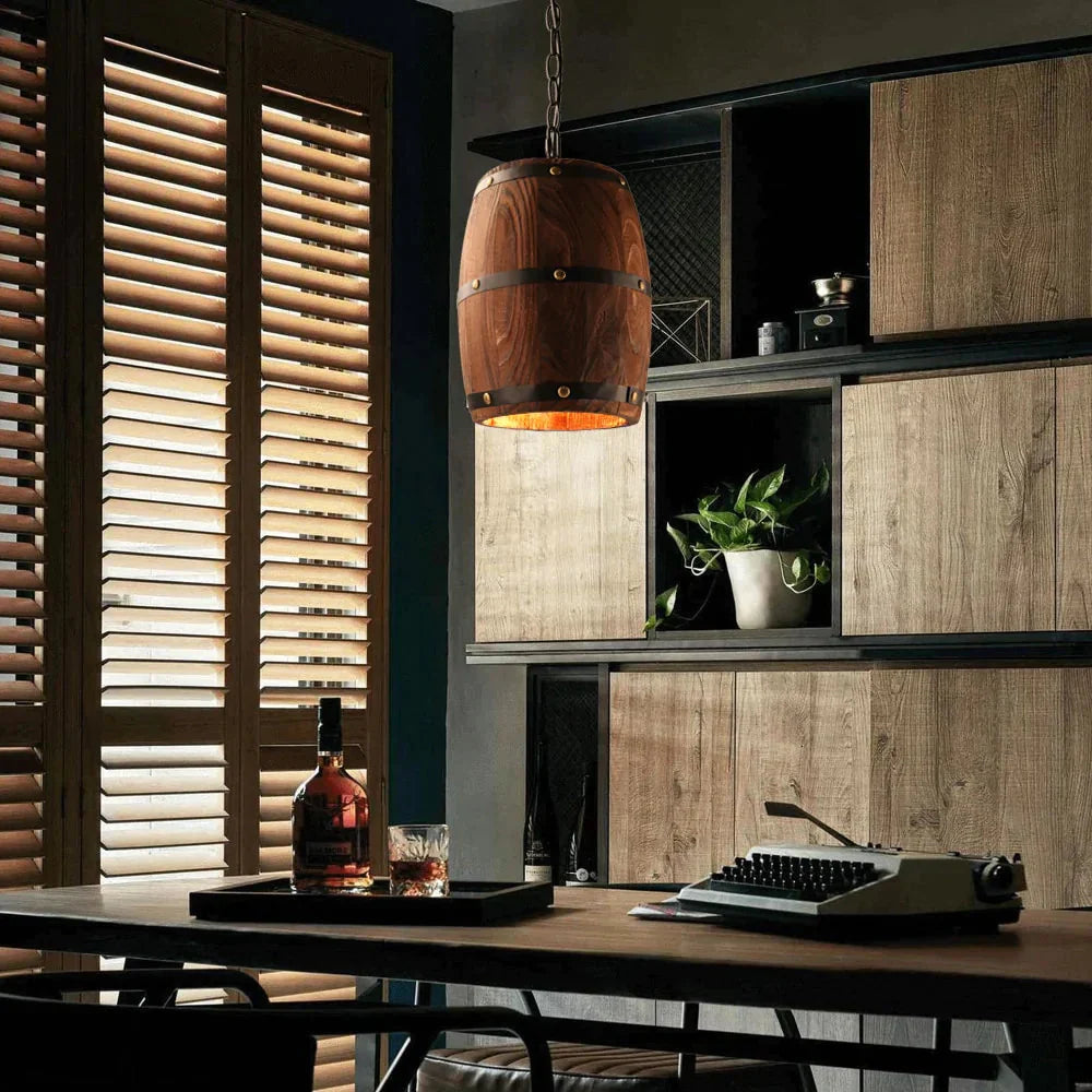 American Modern Nature Loft Wood Wine Barrel E27 Hanging Vintage Pendant Lights For Dining Room
