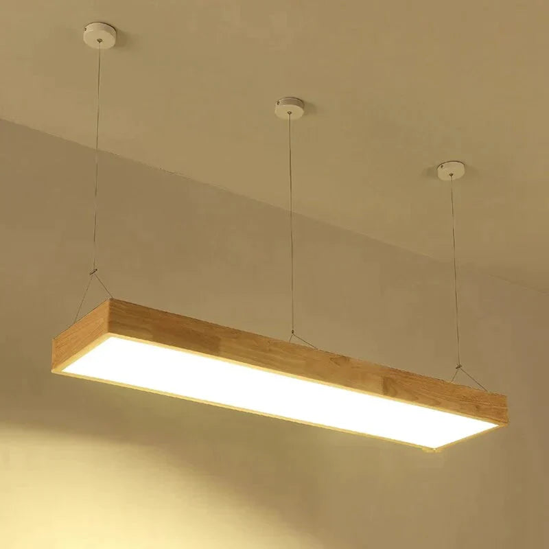 Pendant Lights Natural Wood Modern Rectangular Long Lamp Hotel Hall Shop Commercial Study Room Light
