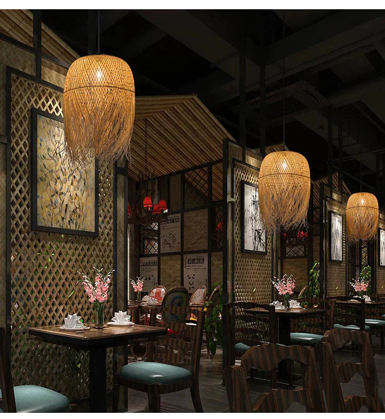 Chinese Bamboo Pendant Lights Led Hang Lamps For Home Luminaire Design Japanese Loft Hanging Lustre