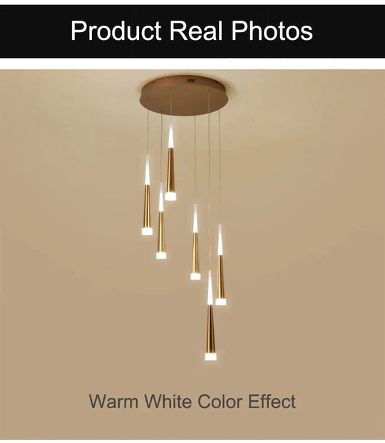 Gold Color Modern Led Pendant Hanging Lights Stair Lightfor Living Room Dining Lighting