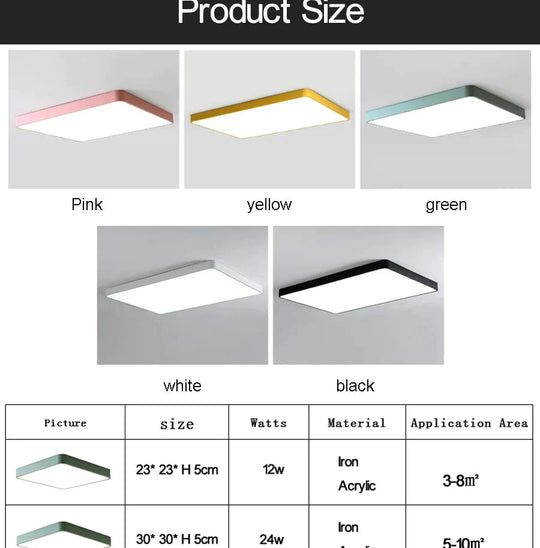 Macaroon Square Ceiling Lights For Living Room Bedroom 5Cm Height Led Lamp Dimmable Color Fixtures