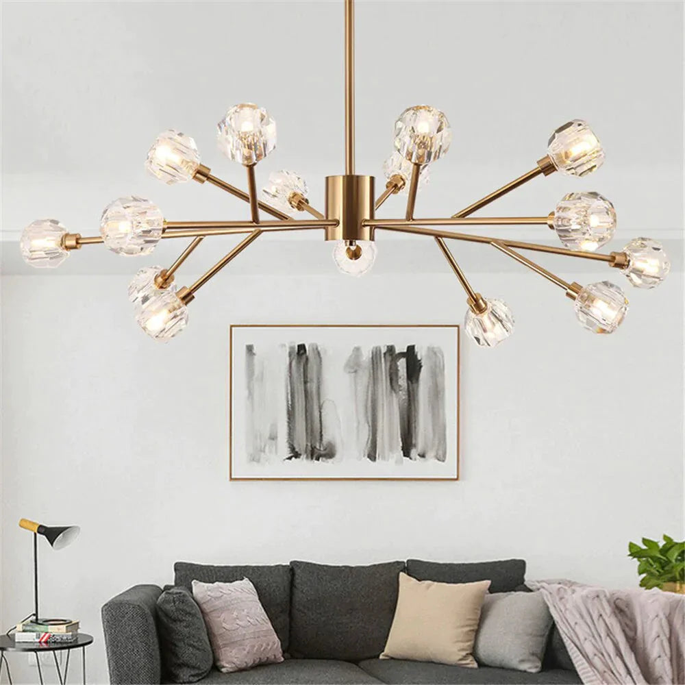 Europe Luxury Chandeliers Led K9 Glass Indoor Lamp Plated Metal Vintage Bar Modern Dining Pendant