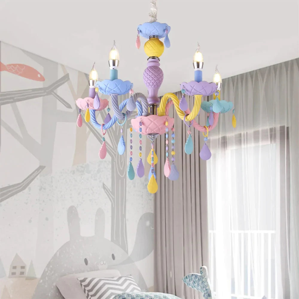 Colorful Crystal Chandelier Macaron Color Droplight Children Bedroom Lamp Creative Fantasy